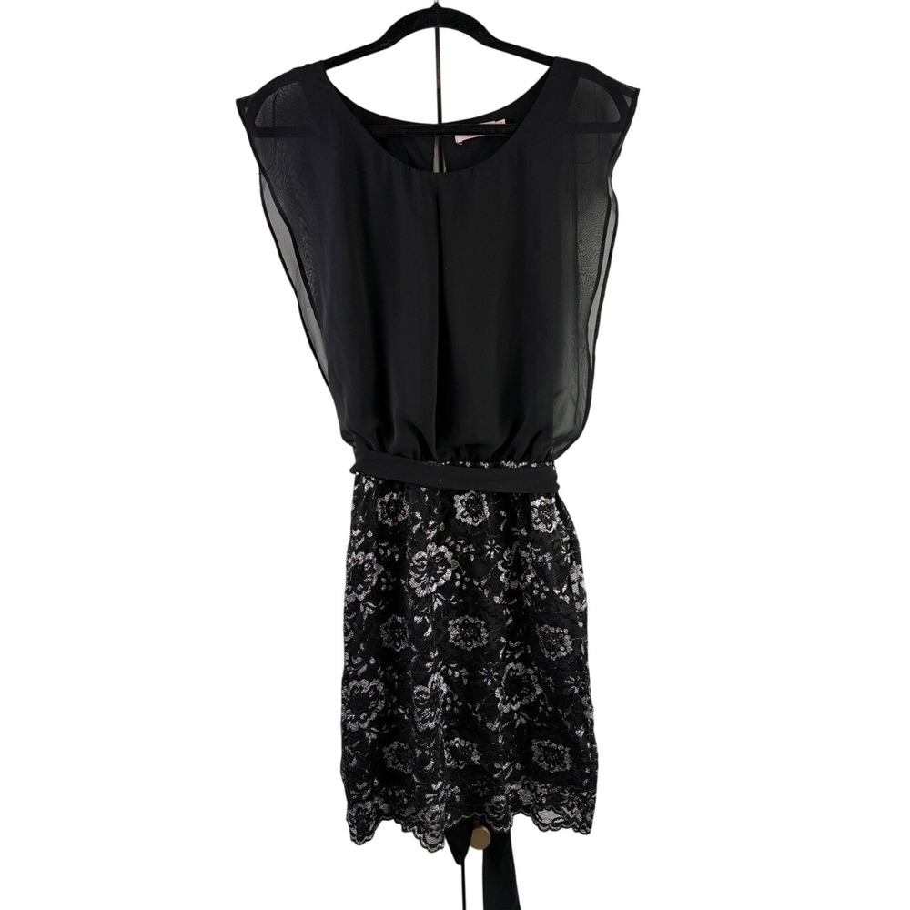 Candie's Whimsigoth Black Silver Metallic Floral Lace Chiffon Cocktail Dress S
